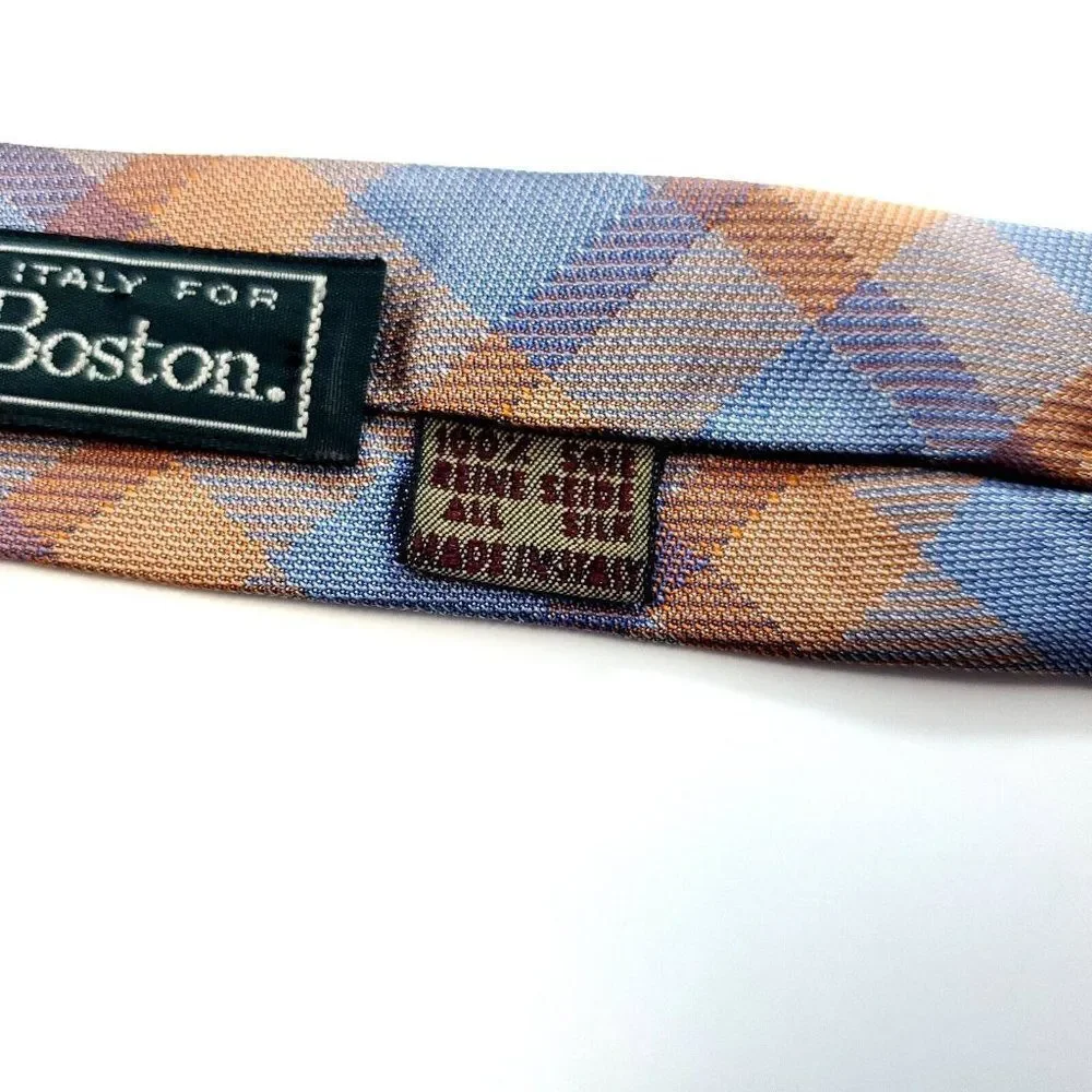 Anselmo Dionisio Orange‎ Blue Plaid Woven Wide Silk Tie